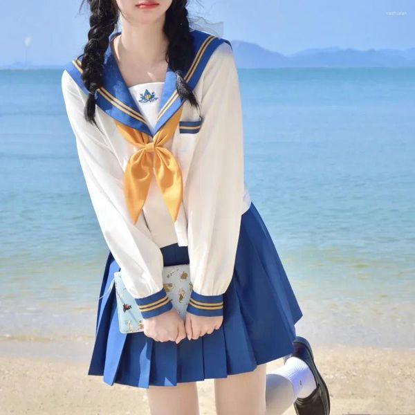 Ensembles de vêtements Écolières japonaises Sailor Top Cravate Jupe plissée Outfit Femmes Uniforme scolaire Robe Cosplay Costume Japon Anime Girl Lady