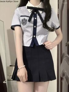 Kledingsets Japanse student JK schooluniform Zomer zoete Kawaii Set Vintage schattige meisjes marineblauw shirt en mini-plooirok