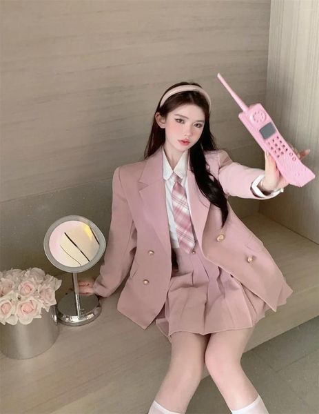 Ensembles de vêtements pour étudiants japonais, uniforme scolaire JK, mode coréenne, blazer doux pour filles, Mini jupe plissée Sexy Kawaii Y2k