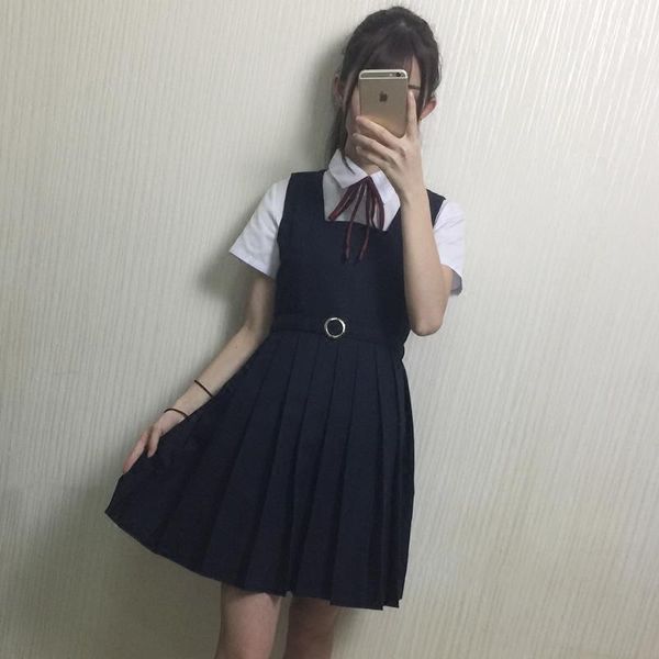 Conjuntos de ropa Estudiante japonés JK Uniforme Capa Falda Blusa blanca Chaleco de marinero Vestido Clase Traje escolar Ropa