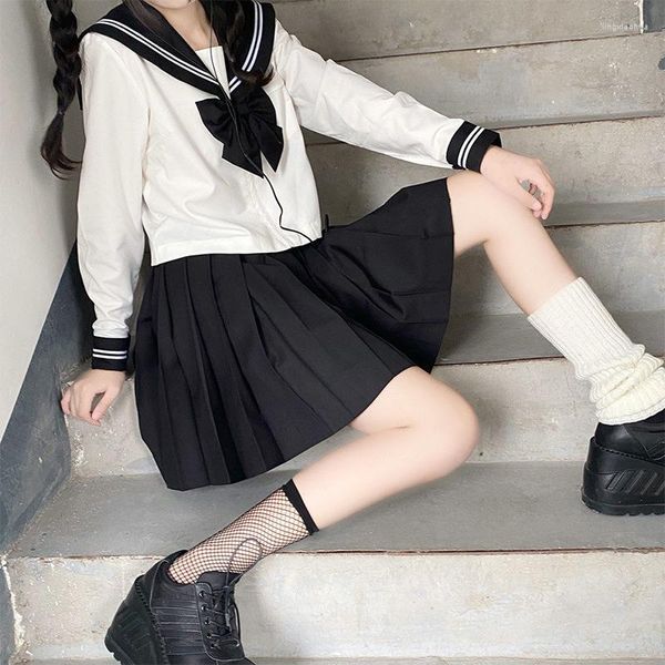 Ensembles de vêtements Style japonais JK Uniforme pour fille Plus Taille Costume de marin noir Blouse marine Jupe plissée Costume femme