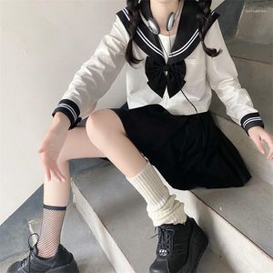 Conjuntos de ropa Jk Uniforme escolar japonés Niñas Traje de marinero Trajes de cosplay azul marino Camisa de estudiantes altos Falda plisada Ropa de anime 2022