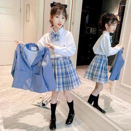 Kledingsets JK Uniform 3 STKS Meisjes Schooluniformen Kinderen Kostuum Kinderpak Preppy Shirts met volledige mouwen Geplooide rok en jas