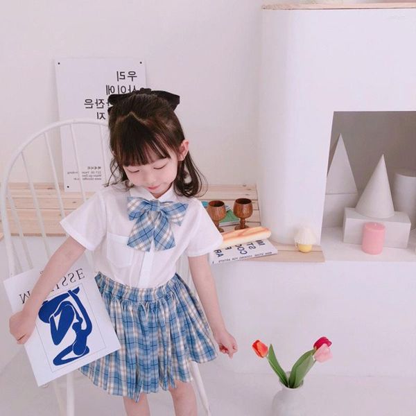 Conjuntos de ropa Conjunto de uniforme Jk Verano para niños Camisa de estilo universitario Falda plisada a cuadros Escuela japonesa Ropa de dos piezas para niños Niñas