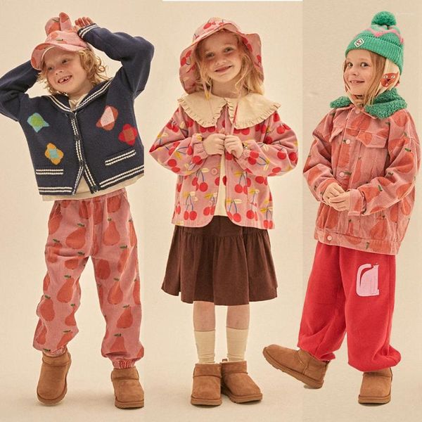 Conjuntos de ropa JM Kids Cute Cerezas Conjunto de ropa Estilo coreano Baby Boy Impresión Tops y faldas Traje Moda Chica Chaqueta de algodón 1-11 años