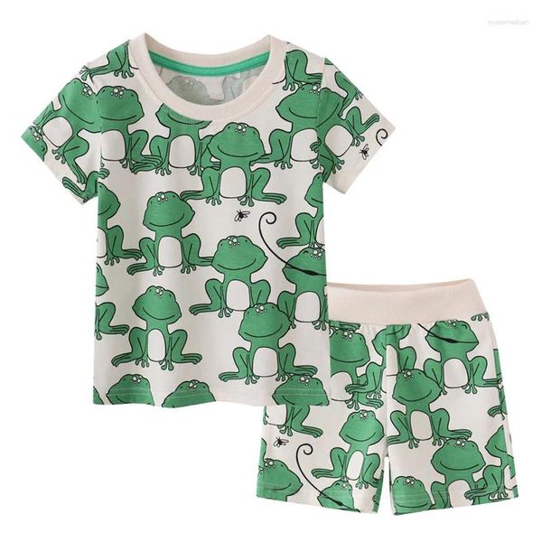 Ensembles de vêtements Jumping Meters 2-7t Summer Boys Girls Suit Shorts t-shirts avec animaux imprimé grenouille mignon Tenues de bébé porte les enfants