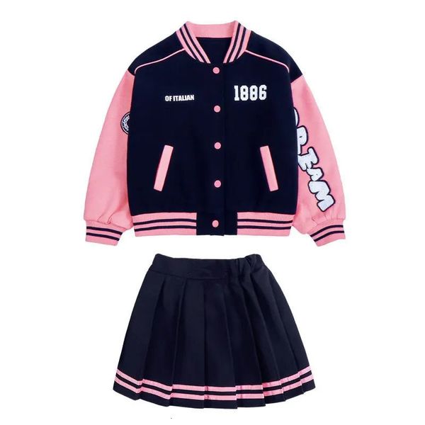 Ensembles de vêtements Junior Girls Automne Baseball Costumes Veste Jupe plissée 2 pcs Tenues Uniforme scolaire Enfants Sports Casual 7 14Y 231115