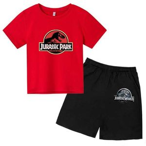 Kledingsets Jurassic Park Dinosaur Patroon T-shirt Zomer kinderen Cartoon print Fashion Trendy Style Short Sleved T-shirt Top+Shortsl2403