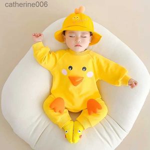 Ensembles de vêtements Kawaii Canard Bébé Vêtements Barboteuses Pour Filles Garçons Body Automne Manches Longues Bébé Bébé Onesie 100% Coton Dessin Animé CombinaisonsL231202