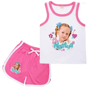 Kledingsets Kawaii Russisch als Nastya Deskleding Kids Zomer Outfits Babymeisjes Mouwloos vest Top Shorts Pak Jongens Tracksuit Children's