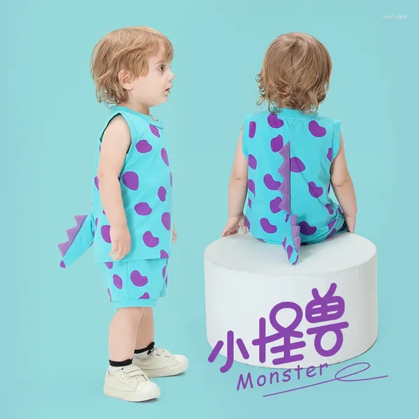 Vêtements Ensemble kawaii sully d'été bébé garçon filles vêtements Rompers Bodys Cotton Sans manchette d'animaux