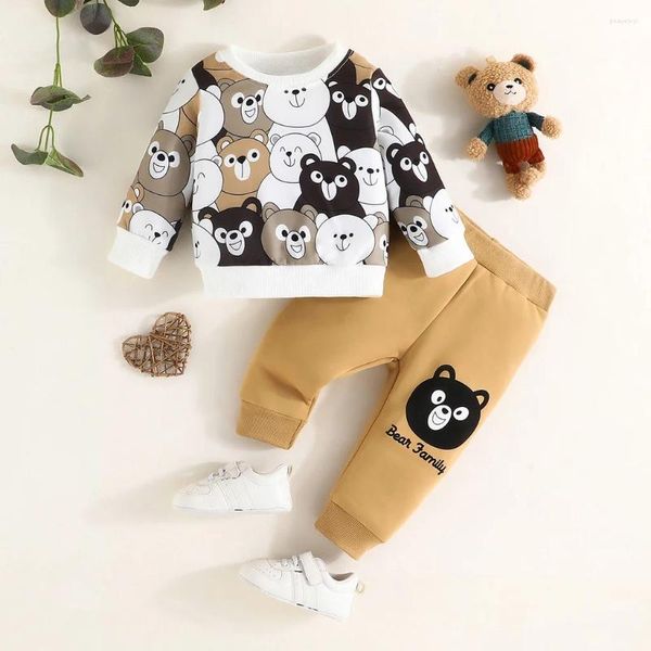 Ensemble de vêtements Kid Boy 3-24 mois de mode décontractée Cartoon ours Famille à manches longues T-shirt et pantalon