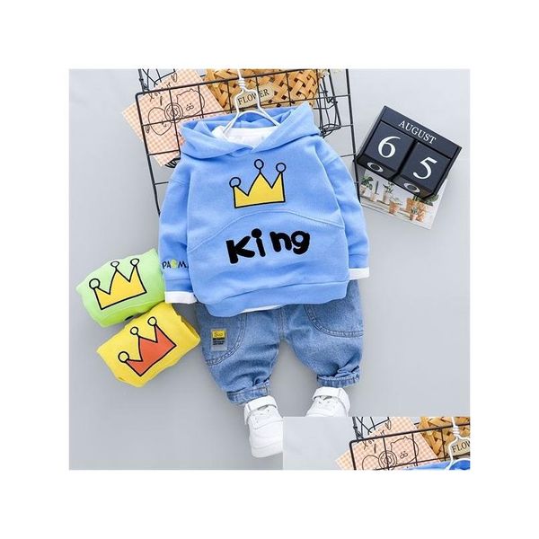 Set di abbigliamento Bambino Ragazzo Casual Completo con cappuccio Completo 1 2 3 4 Anni Simpatico cartone animato Stampa lettera T-shirt e jeans Costume per bambini X0401 Drop Del Otm3A