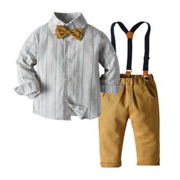 Ensembles De Vêtements Enfant Garçon Gentleman Noeud Papillon Chemise À Rayures Fête De Mariage Beau Pour Garçons Vêtements Drop Delivery Bébé Enfants Maternité Dhmhq