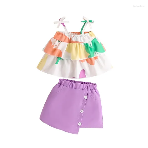 Sets de ropa ropa para niños niña de verano Tops estampados de verano faldas de fiesta de fiesta para niños 1-6 años