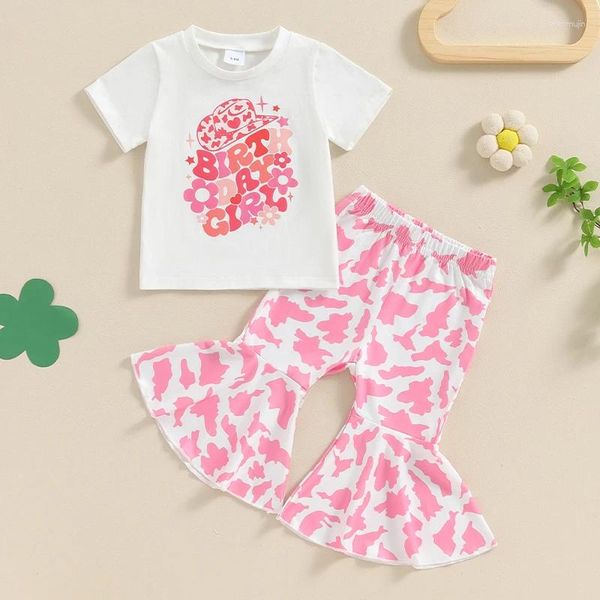 Vêtements Ensembles de vêtements pour enfants fille occidental tenues lettre imprimé cou rond cou de manche courte t-shirt vache de vache pantalon SE Children's