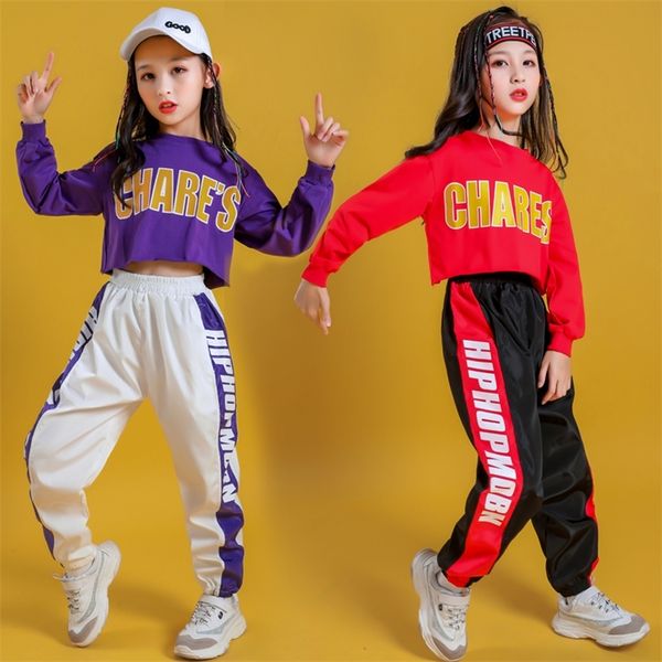 Ensembles de vêtements Kid Cool Hip Hop Vêtements Sweat à capuche Sweat-shirt Top Crop Casual Pantalon de jogging pour fille Jazz Ballroom Dance Costume Vêtements Porter 220826