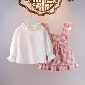 Kledingsets Kidmeisje Kleding Wit Onderhirt Ruches Mouw Jurk 2pcs Pak Betaald Verjaardagsfeestje Princess Chidren Costume Baby A971