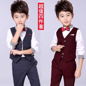 Kledingsets Kid Wedding Suit mode en slank kindervest shirt broek boog 4 stuks set herfst kostuums kinderen feest kts 2-12 jaar oud