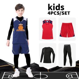 Ensembles de vêtements Enfants 4Pc Ensembles Fitness Suit Compression Collants Garçons Gym Fitness Collants Hiver En Plein Air Basketball Jersey Costumes De Sport Pour Enfants 230620