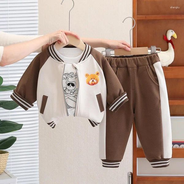 Ensemble de vêtements enfants Baby Boy Boutique Vêtements 2024 Spring Cartoon Patchwork Cardigan Coats T-shirts Pantal