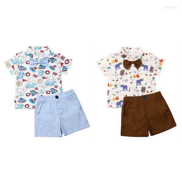 Ensembles de vêtements enfants bébé garçon vêtements ensemble 2023 enfant en bas âge été à manches courtes éléphant baleine arc hauts chemise shorts tenues coton 2pcs