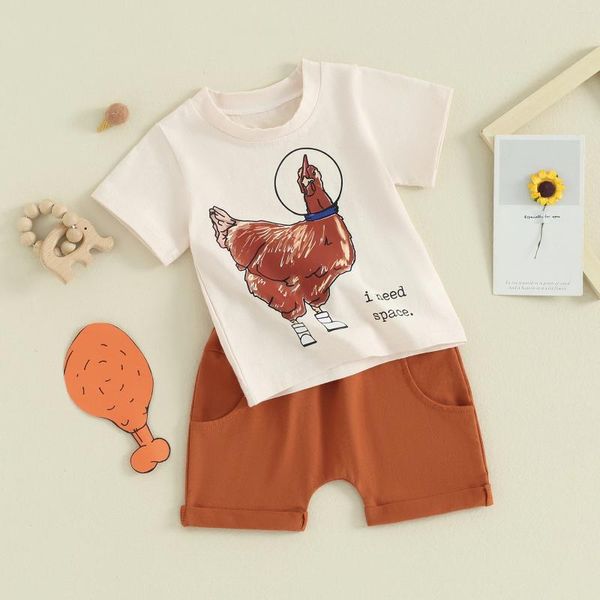 Ensembles de vêtements pour enfants bébé garçon fille d'été T-shirt imprimé de poulet gratuit et shorts à cordon