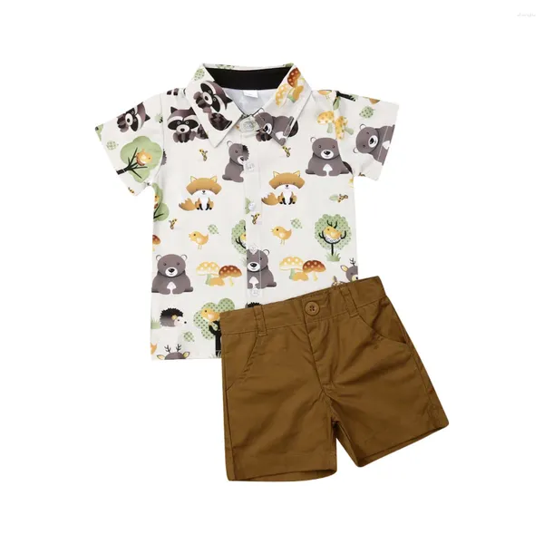 Ensembles de vêtements enfants bébé garçon vêtements d'été 2pcs costume formel animal à manches courtes hauts chemise shorts adorables tenues ensemble 1-4 ans