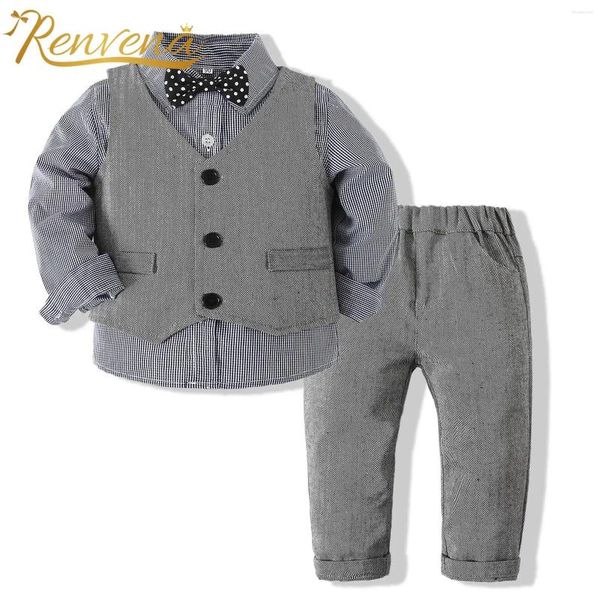 Ensembles de vêtements Enfants Baby Boys Gentleman Outfit Chemise rayée à manches longues Bowtie Gilet et pantalon Costume 4 pièces pour la fête d'anniversaire de baptême