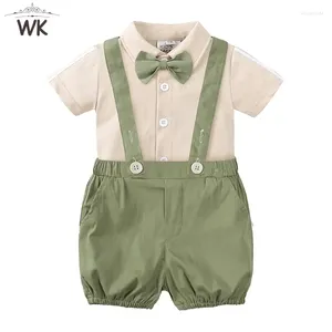 Kledingsets Kids Baby Boys Gentleman Outfits Suits Geboren korte mouw Solid Romper Shirt Suspender Shorts Bow Tie overalls Set