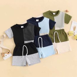 Kledingsets Kids Baby Boys Patchwork Short Sleeve O-Neck T-Shirts Tops+Shorts Set Casual Outfits Summer Sportwear H240507