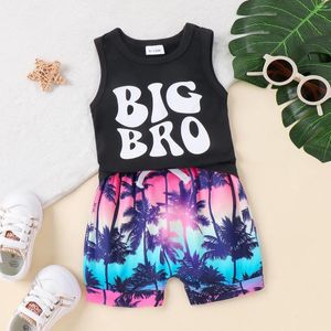 Kledingsets Kids Baby Boys Summer Beach Suits Casual Letters Print Mouwloze O Neck Tank Top en Tree Shorts Toddlers 2PCS Outfits