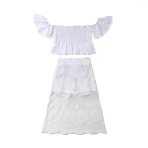 Ensembles de vêtements enfants bébé fille off épaule blanche en dente