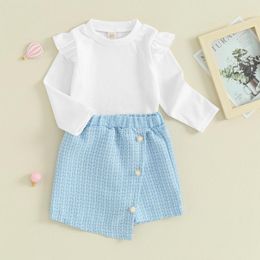 Ensembles de vêtements enfants bébé filles vêtements d'automne mignon volants à manches longues col rond blanc t-shirts boutons mini jupes 2pcs tenues de fête d'anniversaire