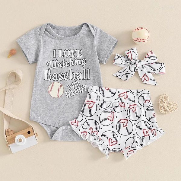 Vêtements Ensembles d'enfants nés bébé garçons filles Tenues d'été Soucines à manches courtes Rompers Tops Baseball Ruffles Shorts Band Toddler Vêtements décontractés