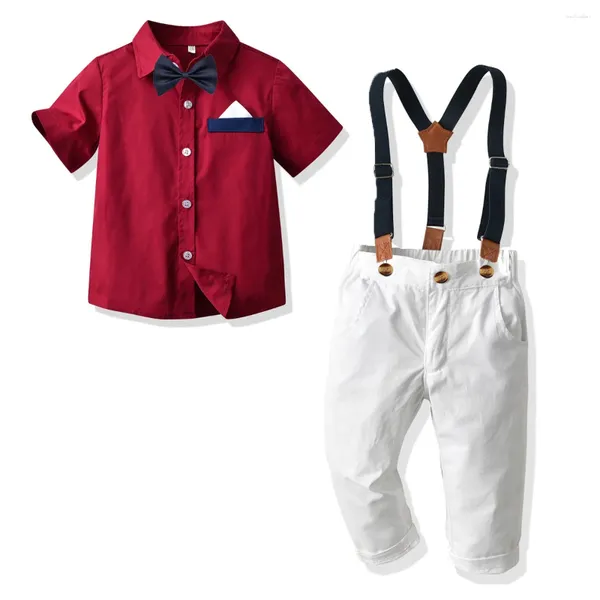 Ensembles de vêtements enfants garçon chemise à manches courtes rouge bleu vêtements de cérémonie ensemble 4 pièces bébé mariage fête d'anniversaire Gentleman costume