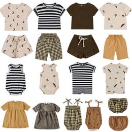 Ensembles de vêtements Enfants Garçon T-shirts Shorts Costume 2023 Oz Summer Stripe Toddler Tee et Pantalon Ensemble Bébé Barboteuses Chidlren Vêtements Marque Fille Robe 230531