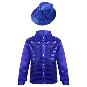 Ensembles de vêtements pour enfants chemises de danse de danse avec un chapeau ensemble à manches longues à manches longues à manches latin de rue