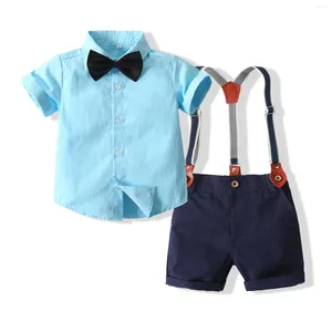 Ensembles de vêtements Enfants Garçons Gentleman Ensemble À Manches Courtes Bowtie Chemise Bretelles Shorts Enfant Bébé Garçon Tenues Pour Robe De Fête De Mariage