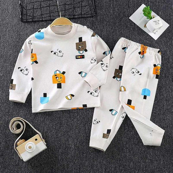 Conjuntos de ropa para niños, niños y niñas, pijama con estampado de dibujos animados, camiseta de manga larga con cuello redondo, Tops con pantalones, niño pequeño, bebé, otoño para dormir