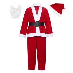 Kledingsets Kinderen Jongens Kerstman Kostuum Pak Pluche Vader Fancy Kleding Kerst Cosplay Props Kind Jas Broek Baard Riem Hoed Kerstset 230912