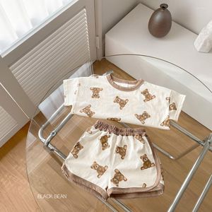 Kleidungssets Kinder Jungen Weste Liebe Herz Tops Shorts Outfits Set Baby Mädchen Kinder Kleidung Bärendruck Sling Rüschen Top Kleinkind