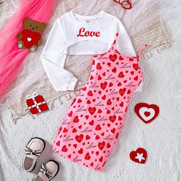 Conjuntos de ropa para niños Trajes casuales para niñas 2024 Spring Children Fashion Manga larga Tops Cami impreso Cami CamiCon Vestido 5-14Y