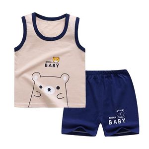 Vêtements Ensembles Enfants Style Décontracté O-cou Sans Manches Dessin Animé Imprimé Pur Coton Mode D'été Bébé Unsiex Deux Pièces Vêtements Pour EnfantsClot