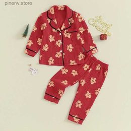 Kledingsets Kinderen Kinderen Meisjes Pyjama Set Nachtkleding Kerst Cartoon Print Reverskraag Shirt + Broek met elastische taille Set Loungewear voor peuters