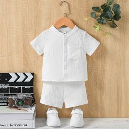 Kledingsets Kinderkleding 2-delige set Zomerjongens Casual zakken Sportpak Katoen Leisure T-shirt Leuke solide kleuren loungewear