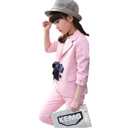 Kledingsets Kinderkleding 2023 Leer Autumn Turn Down Collar Lange Mouw Suit Pure Color Katoen Catton Coat Baby Baby Girl 3-12