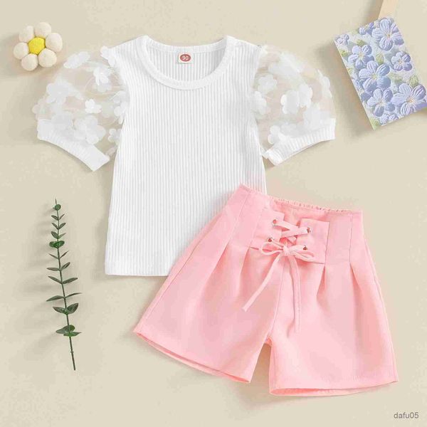 Juntos de ropa ropa para niños Baby Girl Summer 2 PCS Trajes de malla dulce Camiseta de manga corta de cuello redondo
