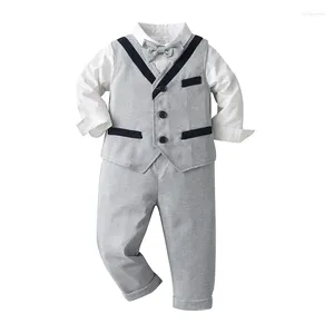 Vêtements Ensembles Kids Clothes Boy Suit Formal Baby Boys Tenue élégante Gentleman Shirt Tie Vief Tableau 3pcs Set Kid