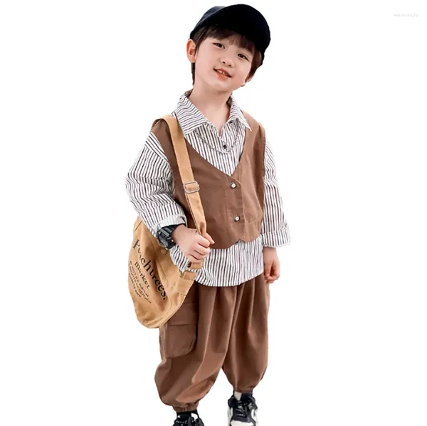 Ensembles de vêtements pour enfants, vêtements pour garçons, gilet, chemisier, pantalon, style décontracté, survêtement pour enfants, printemps et automne